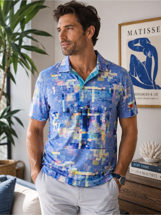 Bugatchi Other - Bugatchi Multicolor Pixel-Print Polo in Blue